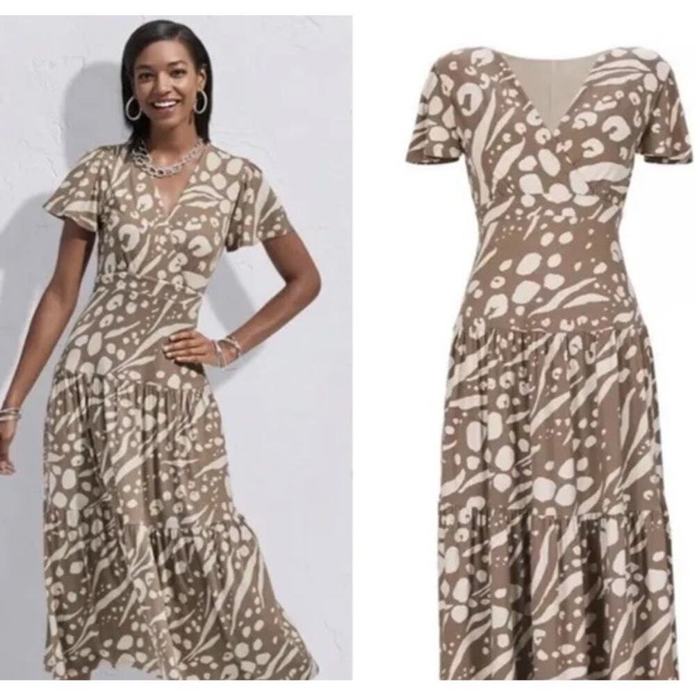 Cabi Swoon Dress #6147 Taupe ivory Pattern Size Small CL